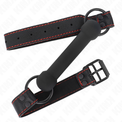KINK - BONE GAG CON CINTURINO IN SIMILPELLE NERO REGOLABILE 41-57 CM - KINK COLLAR & GAG | Lingerie Harness Boutique