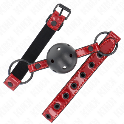 KINK - PALLA IN SIMILPELLE LUCIDA 4.5 CM GAG 63.5 X 2 CM REGOLABILE 41 X 59 CM - KINK COLLAR & GAG | Lingerie Harness Boutique