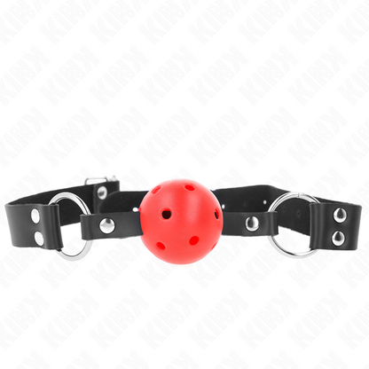KINK - PALLA TRASPIRANTE BAVAGLIO 4 CM CON DOPPIO RIVETTO ROSSO 62,5 x 2,5 CM REGOLABILE 42-58 CM - KINK COLLAR & GAG | Lingerie Harness Boutique