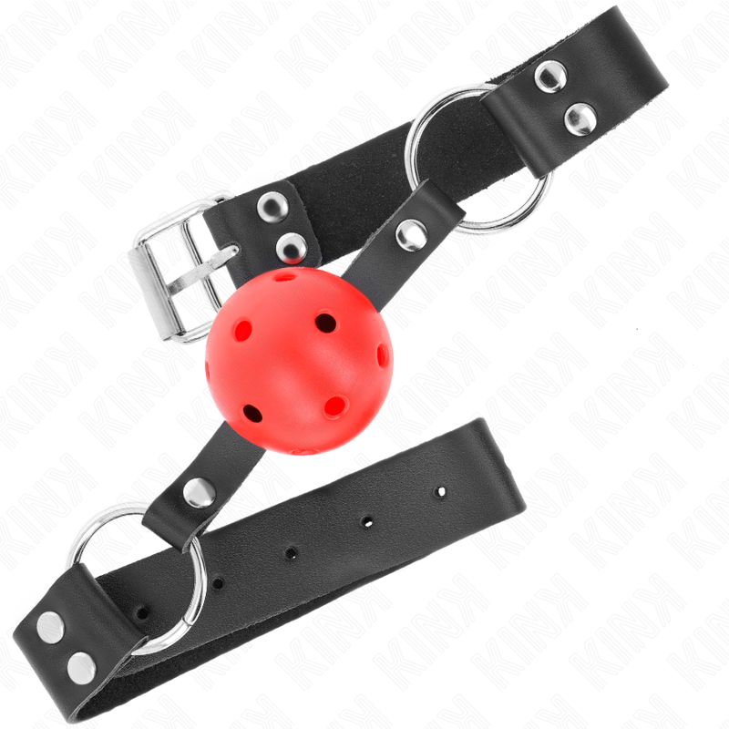 KINK - PALLA TRASPIRANTE BAVAGLIO 4 CM CON DOPPIO RIVETTO ROSSO 62,5 x 2,5 CM REGOLABILE 42-58 CM - KINK COLLAR & GAG | Lingerie Harness Boutique