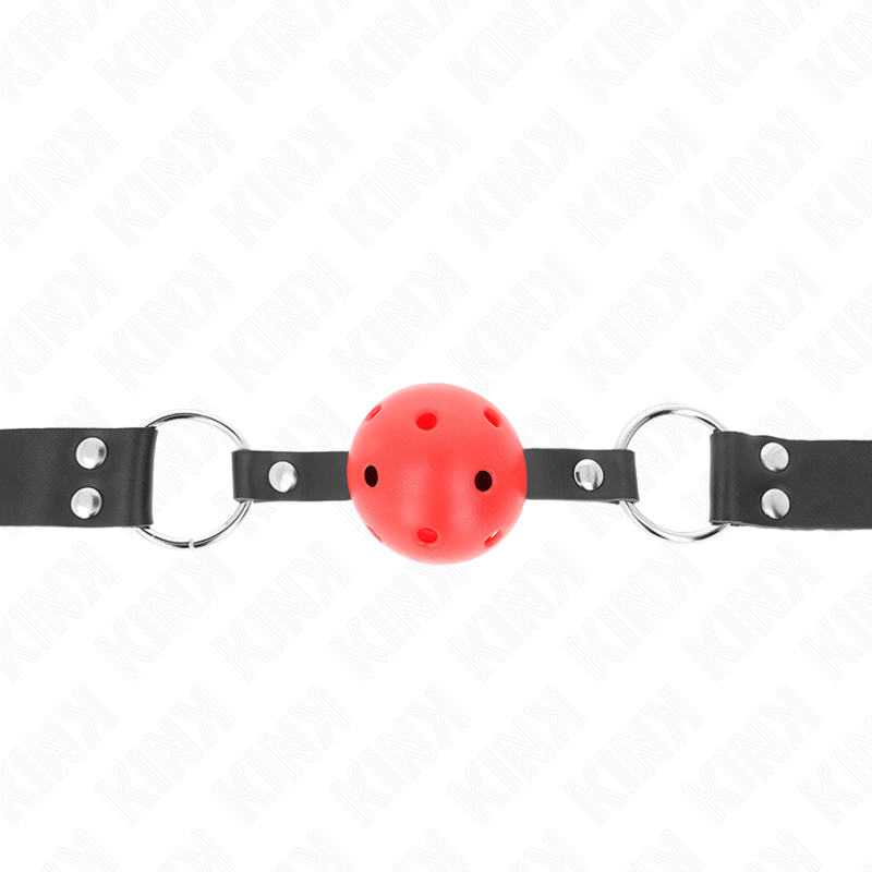 KINK - PALLA TRASPIRANTE BAVAGLIO 4 CM CON DOPPIO RIVETTO ROSSO 62,5 x 2,5 CM REGOLABILE 42-58 CM - KINK COLLAR & GAG | Lingerie Harness Boutique