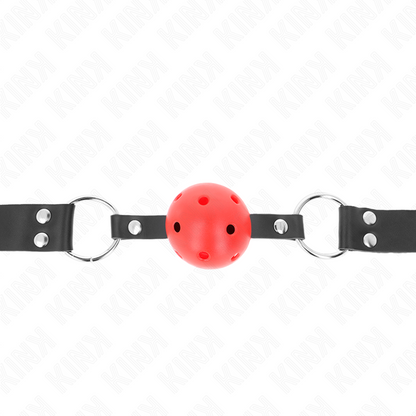 KINK - PALLA TRASPIRANTE BAVAGLIO 4 CM CON DOPPIO RIVETTO ROSSO 62,5 x 2,5 CM REGOLABILE 42-58 CM - KINK COLLAR & GAG | Lingerie Harness Boutique