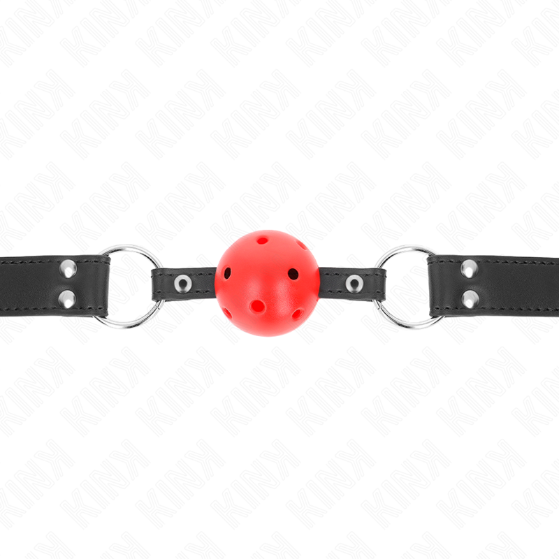 KINK - BAVAGLIO SFERA TRASPIRANTE 4 CM CON DOPPIO RIVETTO IN CUOIO 62,5 x 2,5 CM REGOLABILE 42-58 CM - KINK COLLAR & GAG | Lingerie Harness Boutique
