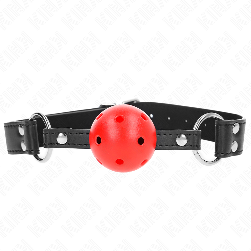 KINK - BAVAGLIO SFERA TRASPIRANTE 4 CM CON DOPPIO RIVETTO IN CUOIO 62,5 x 2,5 CM REGOLABILE 42-58 CM - KINK COLLAR & GAG | Lingerie Harness Boutique