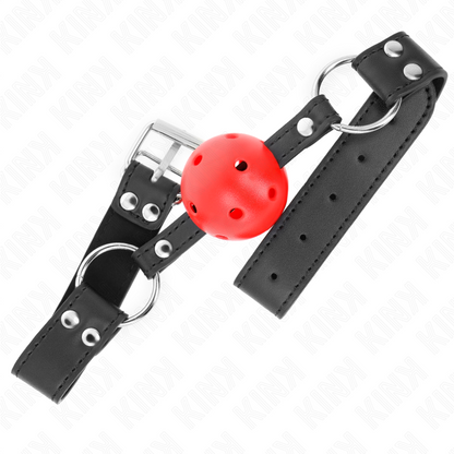 KINK - BAVAGLIO SFERA TRASPIRANTE 4 CM CON DOPPIO RIVETTO IN CUOIO 62,5 x 2,5 CM REGOLABILE 42-58 CM - KINK COLLAR & GAG | Lingerie Harness Boutique
