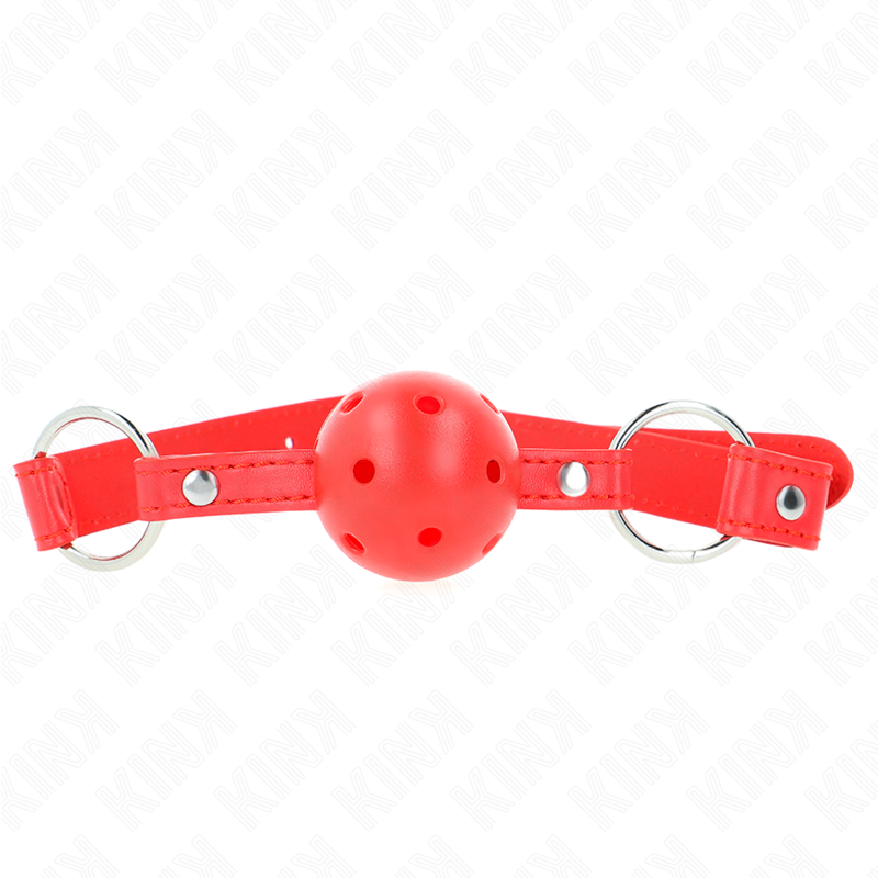 KINK - BAVAGLIO SFERA TRASPIRANTE 4 CM CON DOPPIO RIVETTO MODELLO 1 ROSSO 62,5 x 2,5 CM REGOLABILE 42-58 CM - KINK COLLAR & GAG | Lingerie Harness Boutique