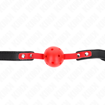 KINK - PALLA DURA CAVA ROSSA 4 CM GAG NERO CINTURINO 60 x 2 CM REGOLABILE 37-52 CM - KINK COLLAR & GAG | Lingerie Harness Boutique