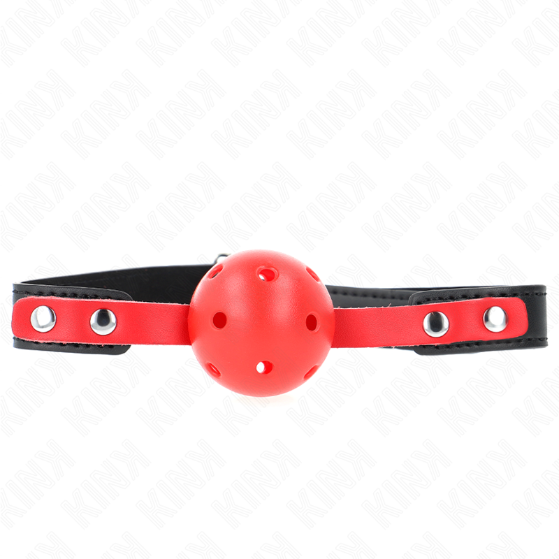 KINK - PALLA DURA CAVA ROSSA 4 CM GAG NERO CINTURINO 60 x 2 CM REGOLABILE 37-52 CM - KINK COLLAR & GAG | Lingerie Harness Boutique