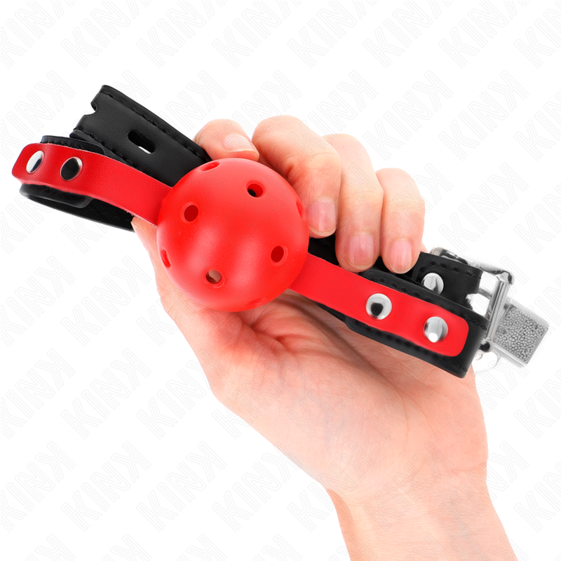 KINK - PALLA DURA CAVA ROSSA 4 CM GAG NERO CINTURINO 60 x 2 CM REGOLABILE 37-52 CM - KINK COLLAR & GAG | Lingerie Harness Boutique