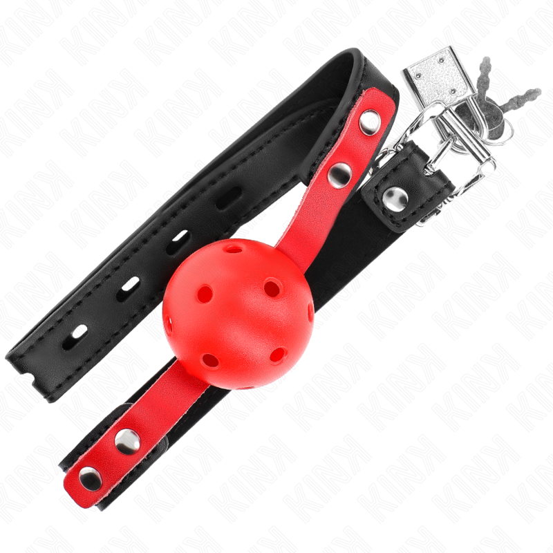 KINK - PALLA DURA CAVA ROSSA 4 CM GAG NERO CINTURINO 60 x 2 CM REGOLABILE 37-52 CM - KINK COLLAR & GAG | Lingerie Harness Boutique