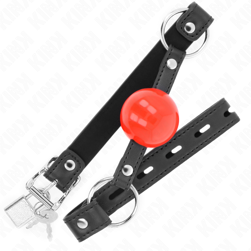 KINK - BALL 4 CM GAG CON SERRATURA SFERA ROSSA CINTURINO NERO 60 x 2 CM - KINK COLLAR & GAG | Lingerie Harness Boutique