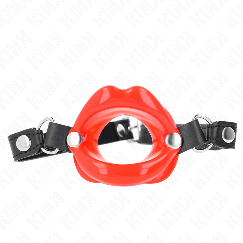 KINK - BAVAGLIO LIP 8 CM CON CINTURINO IN SIMILPELLE ROSSO 63 x 2 CM REGOLABILE 39-58 CM - KINK COLLAR & GAG | Lingerie Harness Boutique
