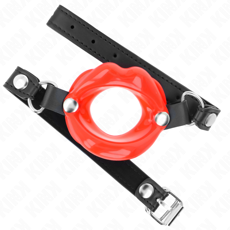 KINK - BAVAGLIO LIP 8 CM CON CINTURINO IN SIMILPELLE ROSSO 63 x 2 CM REGOLABILE 39-58 CM - KINK COLLAR & GAG | Lingerie Harness Boutique