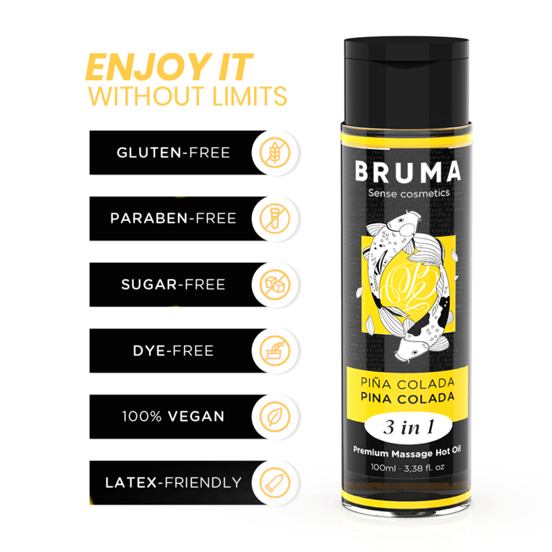 BRUMA - OLIO DA MASSAGGIO PREMIUM EFFETTO CALORE SAPORE PINA COLADA 3 IN 1 - 100 ML - BRUMA | Lingerie Harness Boutique