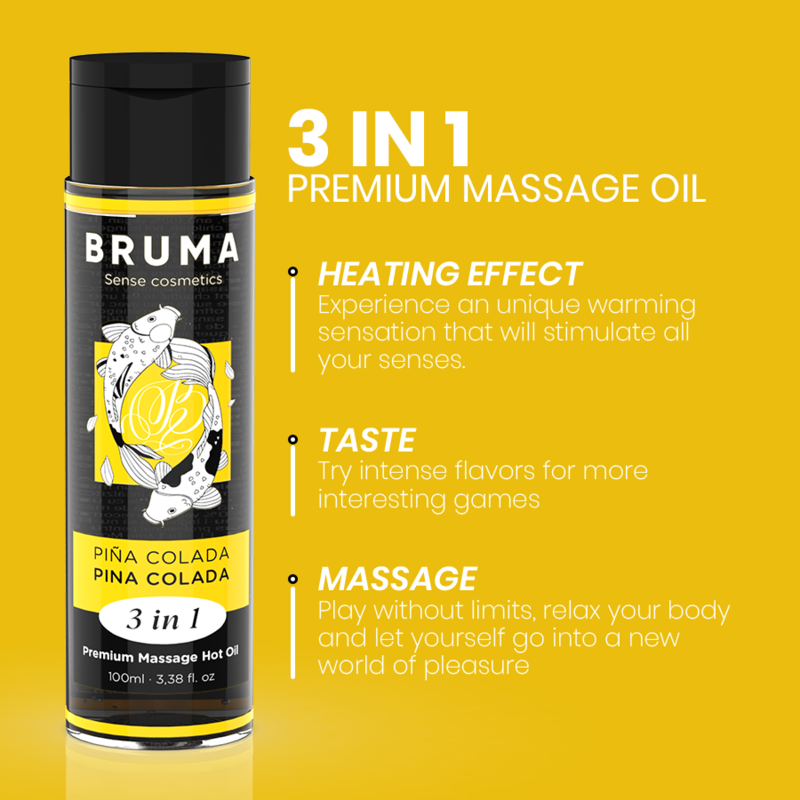 BRUMA - OLIO DA MASSAGGIO PREMIUM EFFETTO CALORE SAPORE PINA COLADA 3 IN 1 - 100 ML - BRUMA | Lingerie Harness Boutique