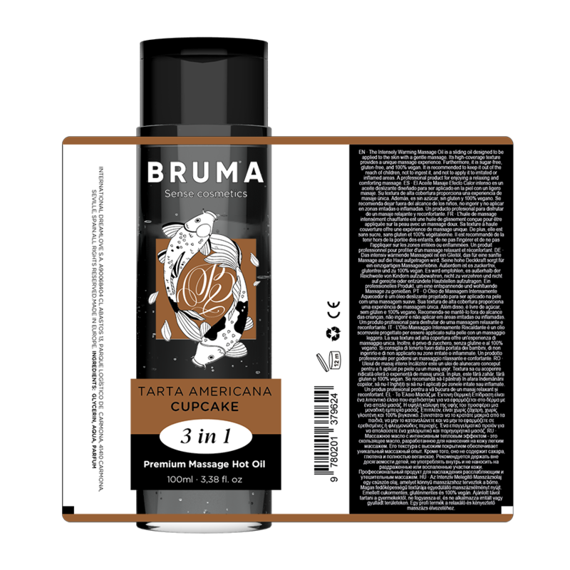 BRUMA - OLIO DA MASSAGGIO PREMIUM EFFETTO CALORE SAPORE CUPACKE 3 IN 1 - 100 ML - BRUMA | Lingerie Harness Boutique