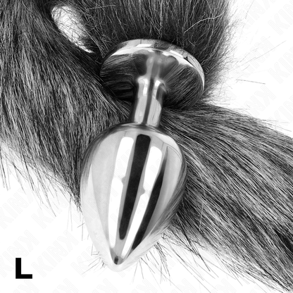 KINK - PLUG ANALE MISURA L 10 X 4 CM CON CODA SINTETICA 40 CM GRIGIO - KINK PLEASURE PLUGS | Lingerie Harness Boutique