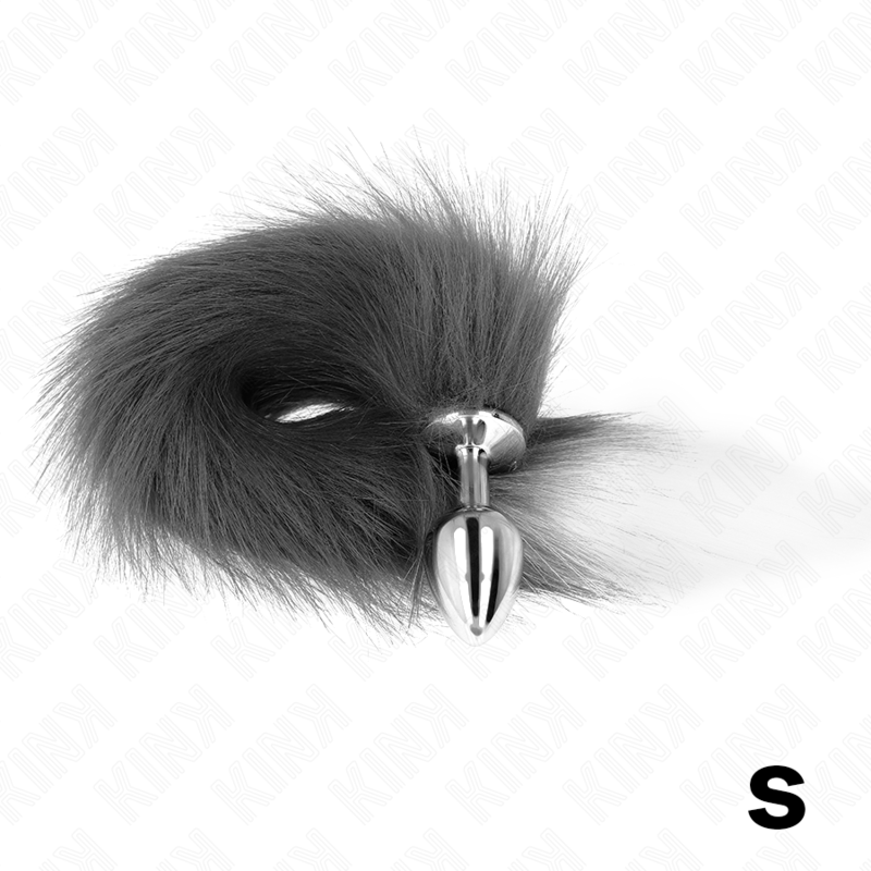 KINK - PLUG ANALE TAGLIA S 7 X 3 CM CON CODA SINTETICA 40 CM GRIGIO E BIANCO - KINK PLEASURE PLUGS | Lingerie Harness Boutique