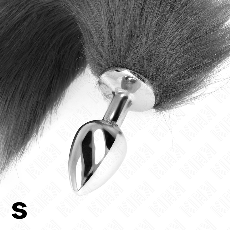 KINK - PLUG ANALE TAGLIA S 7 X 3 CM CON CODA SINTETICA 40 CM GRIGIO E BIANCO - KINK PLEASURE PLUGS | Lingerie Harness Boutique