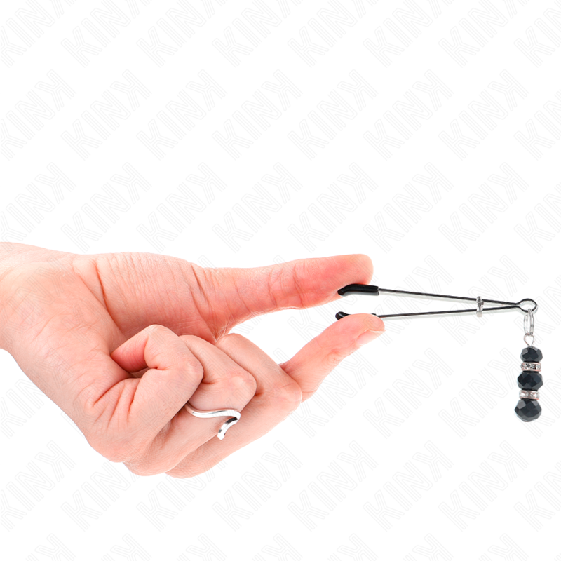 KINK - PINZE PER CAPEZZOLI SOTTILI ORO CON 3 PERLINE DI VETRO NERE 7 CM - Lingerie Harness Boutique | Lingerie Harness Boutique