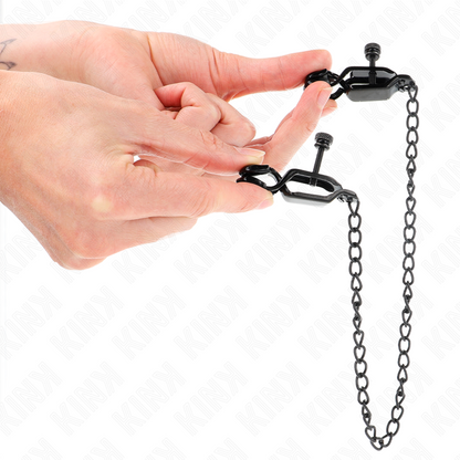 KINK - MORSETTI PER CAPEZZOLI A CATENA PIATTA NERA 30 CM - KINK COLLAR & GAG | Lingerie Harness Boutique