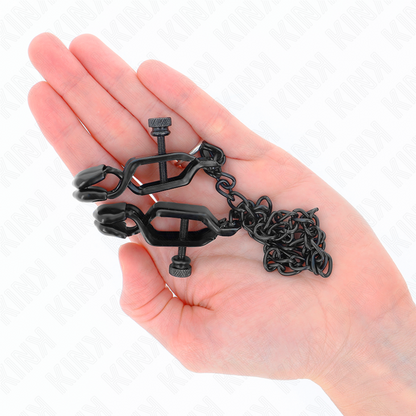 KINK - MORSETTI PER CAPEZZOLI A CATENA PIATTA NERA 30 CM - KINK COLLAR & GAG | Lingerie Harness Boutique