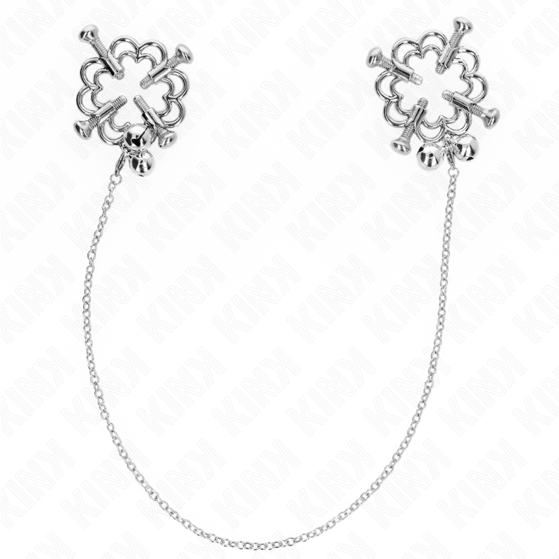KINK - PINZE PER CAPEZZOLI A FIORE IN METALLO CON CATENA - KINK COLLAR & GAG | Lingerie Harness Boutique
