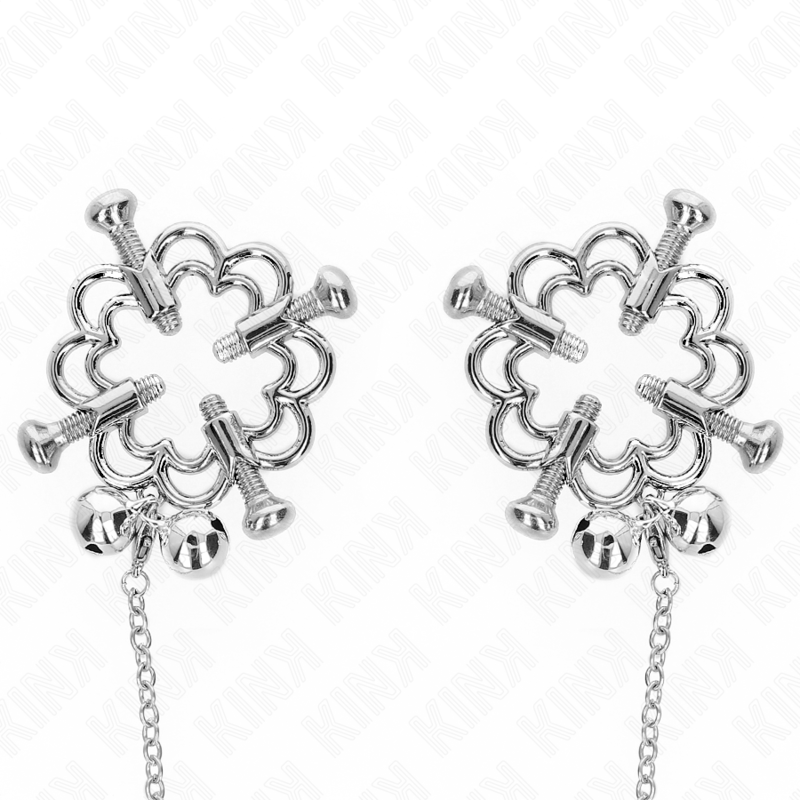 KINK - PINZE PER CAPEZZOLI A FIORE IN METALLO CON CATENA - KINK COLLAR & GAG | Lingerie Harness Boutique
