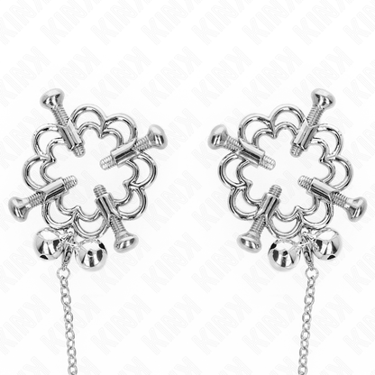 KINK - PINZE PER CAPEZZOLI A FIORE IN METALLO CON CATENA - KINK COLLAR & GAG | Lingerie Harness Boutique