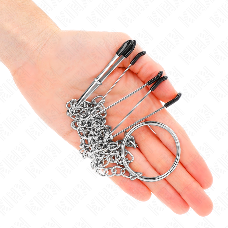 KINK - PINZE PER CAPEZZOLI TRIPLI E CLIT CON CATENA MODELLO 1 - KINK COLLAR & GAG | Lingerie Harness Boutique