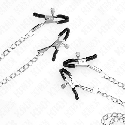 KINK - 4 MORSETTI PER CAPEZZOLI E CLIT REGOLABILI ARGENTO - KINK COLLAR & GAG | Lingerie Harness Boutique