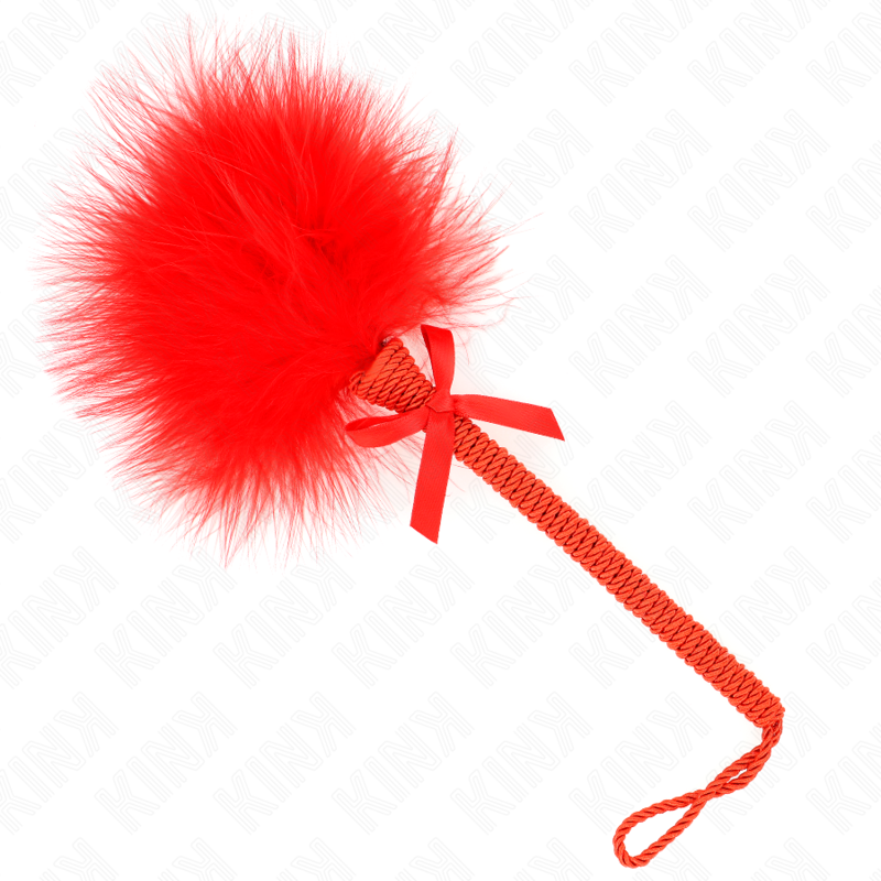 KINK - BACCHETTA IN CORDA DI NYLON CON PIUME TICKLE E FIOCCO ROSSO 25 CM - KINK IMPACT & TOUCH | Lingerie Harness Boutique