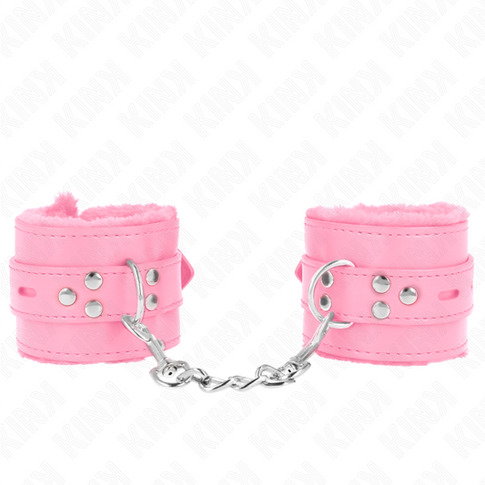 KINK - PADDED FUR CUFFS WITH PINK SQUARE HOLES AND ADJUSTABLE PINK BELT 17-29CM X 6CM