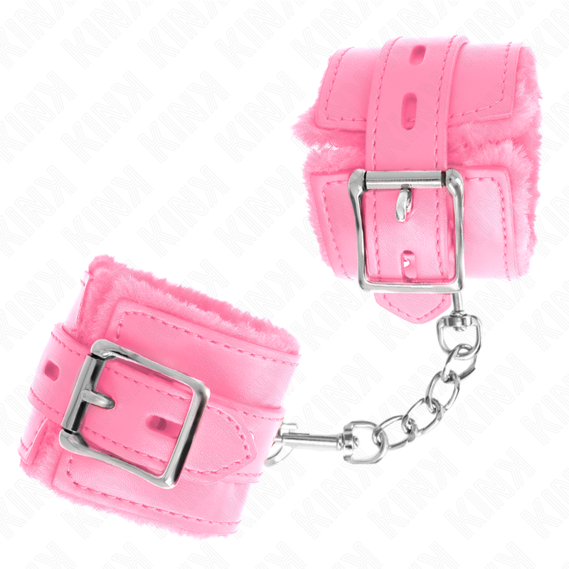 KINK - PADDED FUR CUFFS WITH PINK SQUARE HOLES AND ADJUSTABLE PINK BELT 17-29CM X 6CM