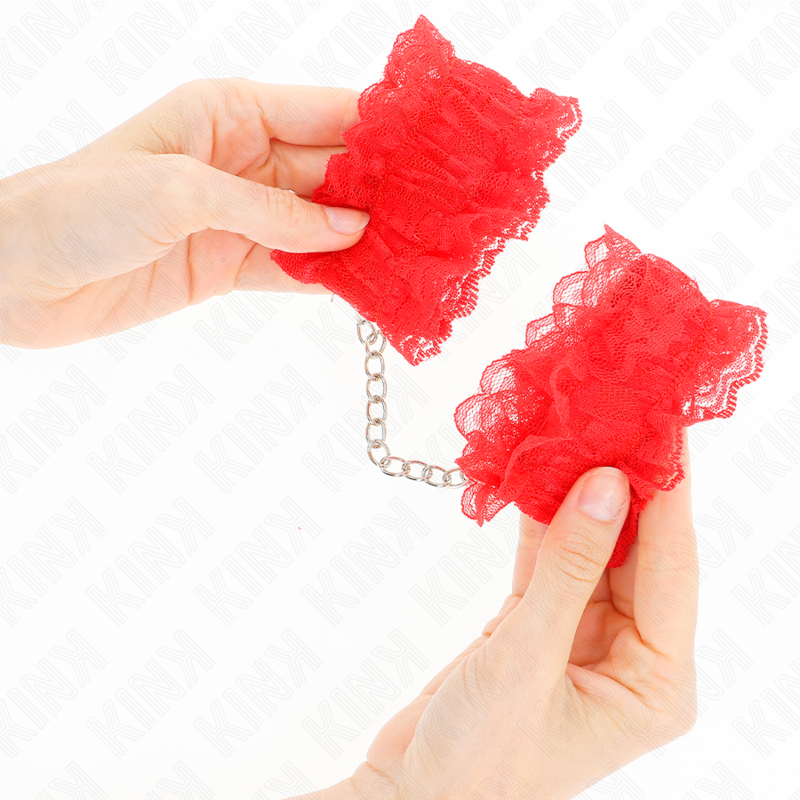 KINK - CINTURINO DA POLSO ELASTICO IN PIZZO ROSSO - KINK COLLAR & GAG | Lingerie Harness Boutique