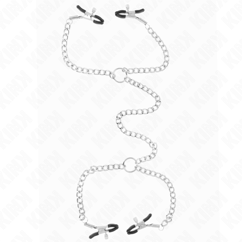 KINK - MORSETTI PER CAPEZZOLI A 4 CATENE 32 CM CON CATENE 14 CM - KINK COLLAR & GAG | Lingerie Harness Boutique