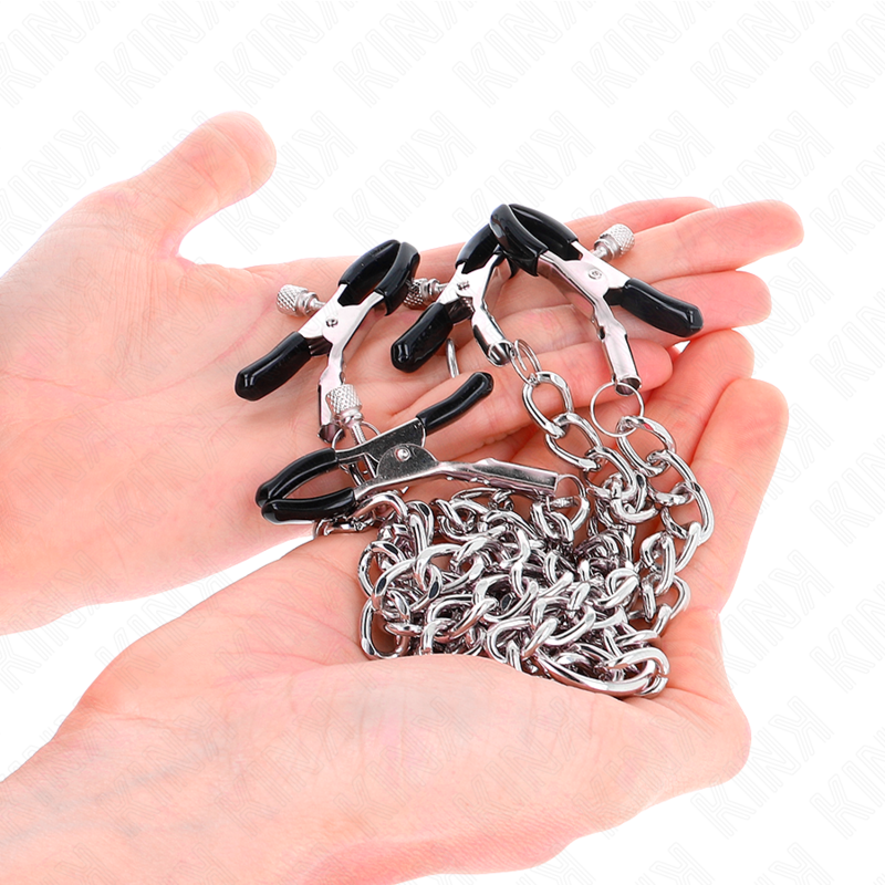 KINK - MORSETTI PER CAPEZZOLI A 4 CATENE 32 CM CON CATENE 14 CM - KINK COLLAR & GAG | Lingerie Harness Boutique