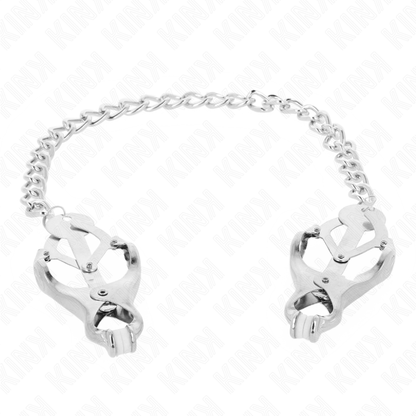 KINK - PINZE PER CAPEZZOLI TRIFOGLIO GIAPPONESE CON CATENA ARGENTO 30 CM - KINK COLLAR & GAG | Lingerie Harness Boutique