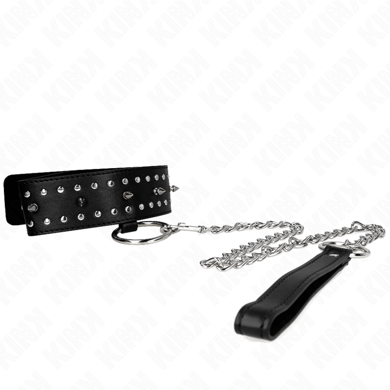 KINK - COLLANA CON GUINZAGLIO 65 CM CON BORCHIE IN ARGENTO MODELLO 1 REGOLABILE 36-43 CM X 5 CM - KINK COLLAR & GAG | Lingerie Harness Boutique
