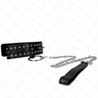 KINK - COLLANA CON GUINZAGLIO 65 CM CON BORCHIE IN ARGENTO MODELLO 1 REGOLABILE 36-43 CM X 5 CM - KINK COLLAR & GAG | Lingerie Harness Boutique