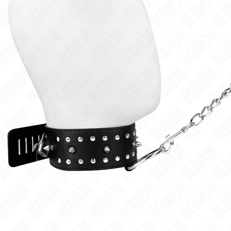 KINK - COLLANA CON GUINZAGLIO 65 CM CON BORCHIE IN ARGENTO MODELLO 1 REGOLABILE 36-43 CM X 5 CM - KINK COLLAR & GAG | Lingerie Harness Boutique