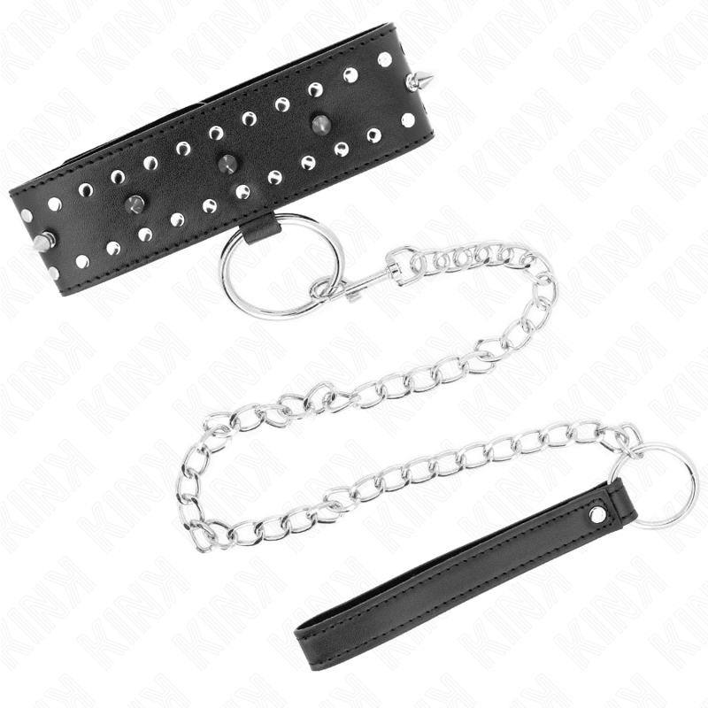 KINK - COLLANA CON GUINZAGLIO 65 CM CON BORCHIE IN ARGENTO MODELLO 1 REGOLABILE 36-43 CM X 5 CM - KINK COLLAR & GAG | Lingerie Harness Boutique