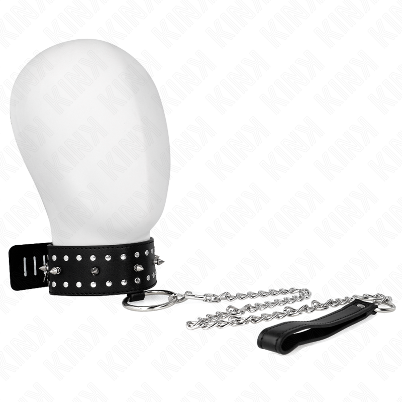 KINK - COLLANA CON GUINZAGLIO 65 CM CON BORCHIE IN ARGENTO MODELLO 1 REGOLABILE 36-43 CM X 5 CM - KINK COLLAR & GAG | Lingerie Harness Boutique