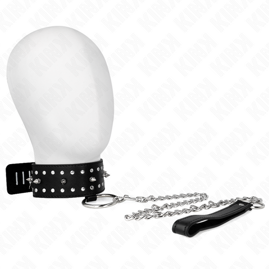 KINK - COLLANA CON GUINZAGLIO 65 CM CON BORCHIE IN ARGENTO MODELLO 1 REGOLABILE 36-43 CM X 5 CM - KINK COLLAR & GAG | Lingerie Harness Boutique