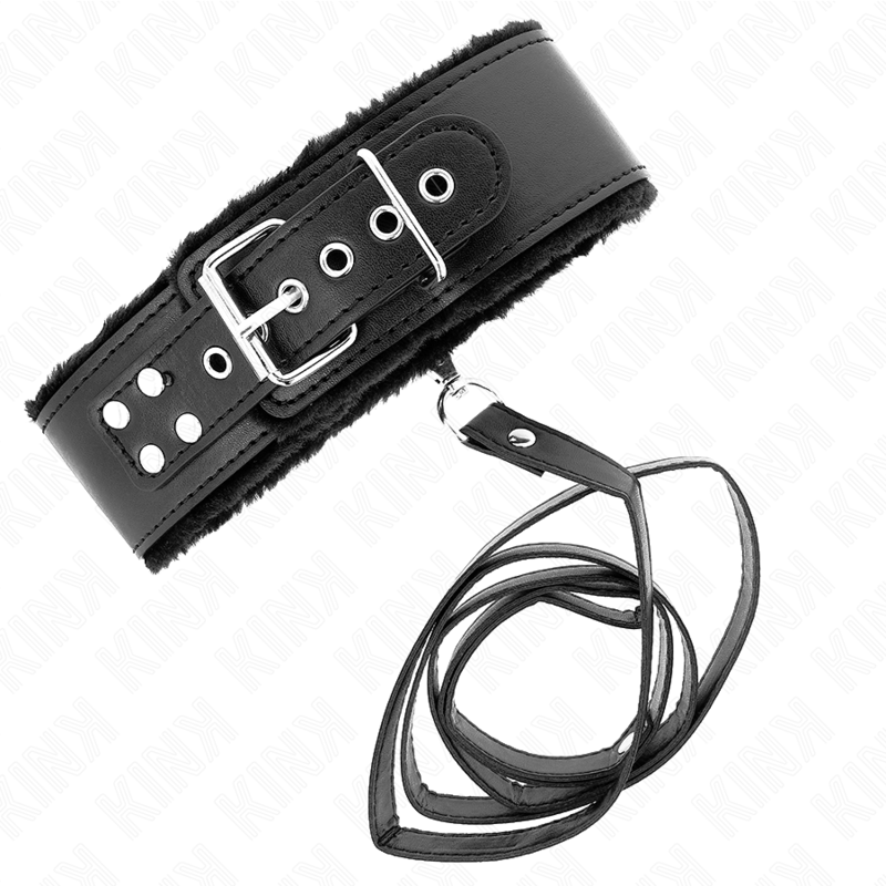 KINK - COLLANA CON GUINZAGLIO 116 CM CON BORCHIE IN ARGENTO MODELLO 4 NERO REGOLABILE 40-48 CM X 6 CM - KINK IMPACT & TOUCH | Lingerie Harness Boutique