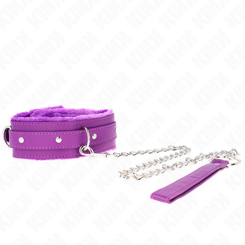 KINK - COLLARE CON GUINZAGLIO 65 CM CON RESTRIZIONI VIOLA 36-42 CM X 5,5 CM - KINK COLLAR & GAG | Lingerie Harness Boutique
