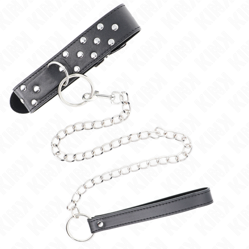 KINK - COLLANA CON CINTURINO AD ANELLO RIVETTO CON CINTURA 65 CM NERO REGOLABILE 36-50 CM X 3,8 CM - KINK IMPACT & TOUCH | Lingerie Harness Boutique