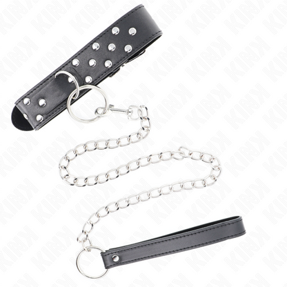 KINK - COLLANA CON CINTURINO AD ANELLO RIVETTO CON CINTURA 65 CM NERO REGOLABILE 36-50 CM X 3,8 CM - KINK IMPACT & TOUCH | Lingerie Harness Boutique