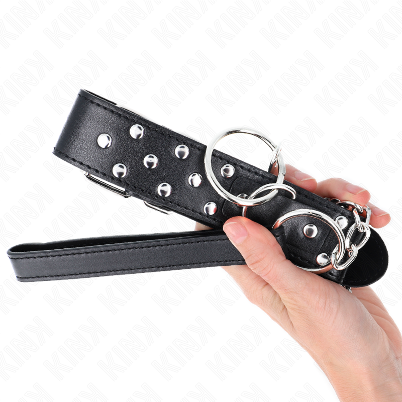 KINK - COLLANA CON CINTURINO AD ANELLO RIVETTO CON CINTURA 65 CM NERO REGOLABILE 36-50 CM X 3,8 CM - KINK IMPACT & TOUCH | Lingerie Harness Boutique