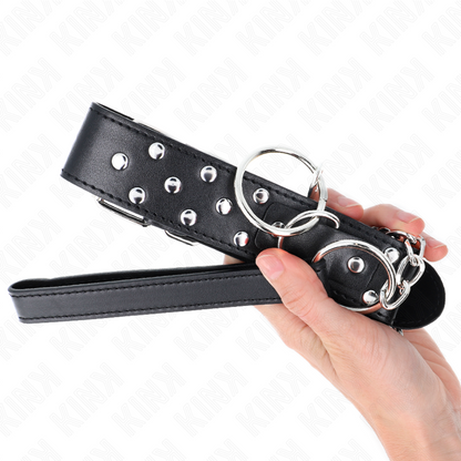 KINK - COLLANA CON CINTURINO AD ANELLO RIVETTO CON CINTURA 65 CM NERO REGOLABILE 36-50 CM X 3,8 CM - KINK IMPACT & TOUCH | Lingerie Harness Boutique